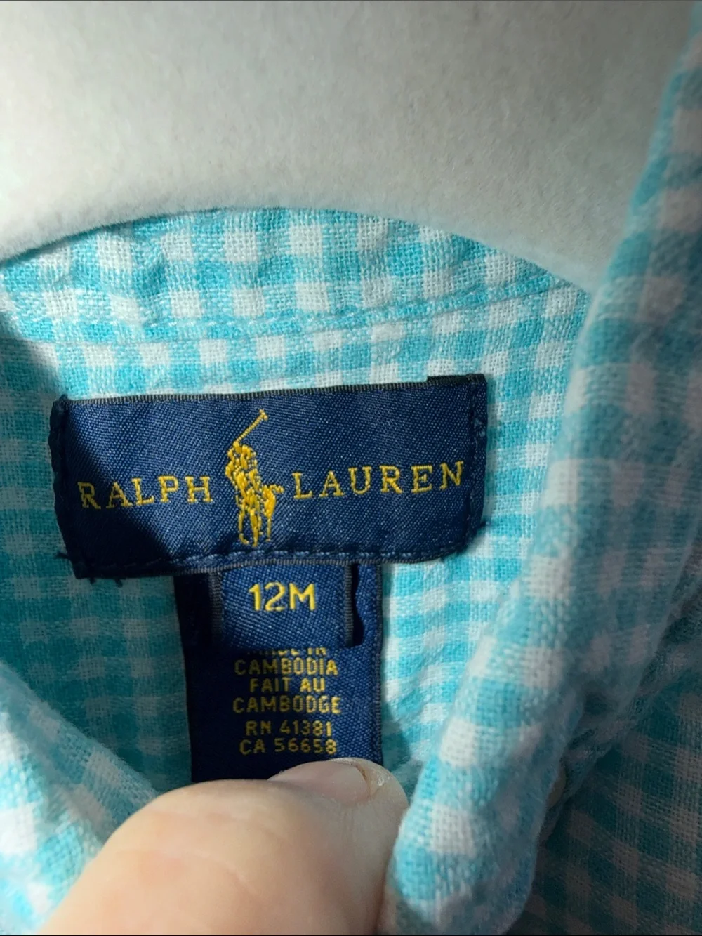 Polo by Ralph Lauren Toddler Aqua Gingham Button-Down Shirt with Orange Pony